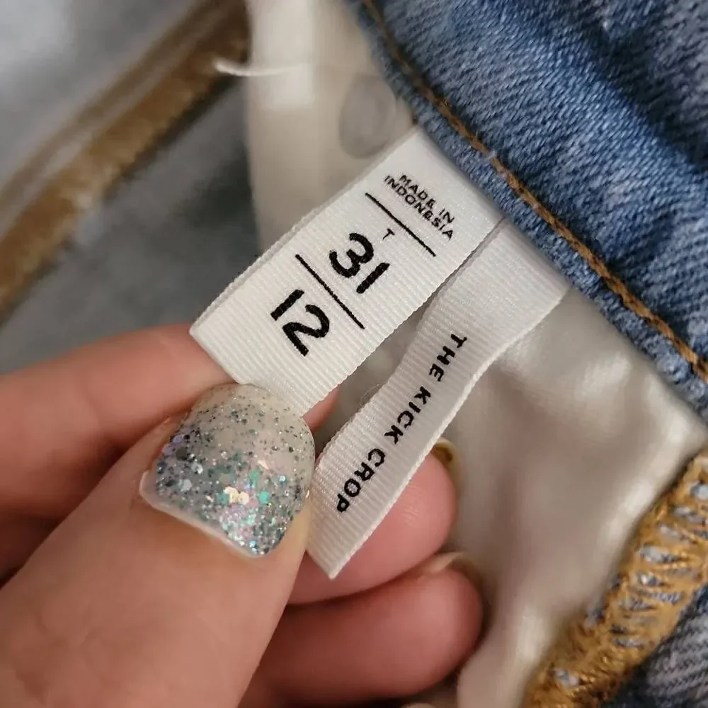 LOFT The Kick Crop Light Wash Frayed Hem Denim Jeans 12 - Picture 8 of 12